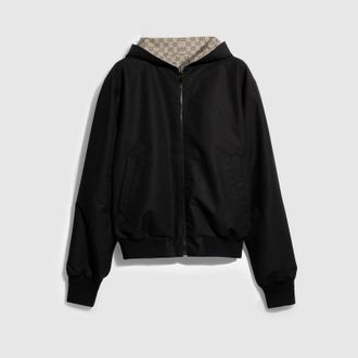 Gucci Reversible Cotton Canvas Zip Jacket, Size 42, Black