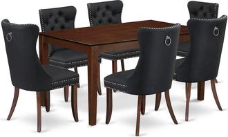East West Furniture 7 Piece Dining Room Set Consists of a Rectangle Solid Wood Table