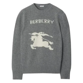 Burberry Round-neck Knitwear, male, Gray, Size: L EKD Wool Cashmere Sweater