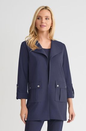 Ming Wang Heritage Lightweight Stretch Deco Crepe Wing Collar Jacket in Indigo at Nordstrom, Size X-Small P
