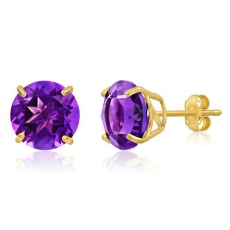 MAX + STONE 14k Yellow Gold 9mm Round Cut Gemstone Stud Earrings