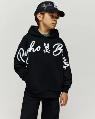 Psycho Bunny Kids Tate Chenille Hoodie 001 BLACK / 4T
