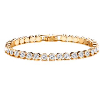 Generic Tennis Bracelet with Cubic Zirconia Artificial Diamond Bracelet Single Row Simple Modern Elegance Buckle Chain for Women Birthday Gift, Gold 12 Conven