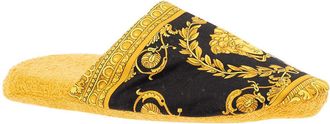 Versace Unisex House Slippers Baroque Print Yellow Cotton Flat Shoes