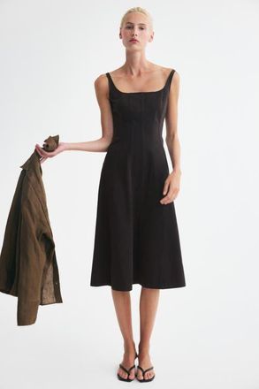 H&M Denim Midi Dress in Dark Brown at Nordstrom, Size 18