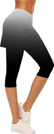 Generic Womens Active Skort Yoga Trousers, Compression High Waisted Capri Leggings with Skirt Overlay for Cycling, Pilates & Leisure Black
