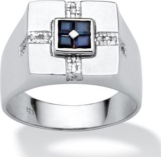 Palm Beach Jewelry Mens 1.10 TCW Genuine Midnight Blue Sapphire Ring in.925 Sterling Silver