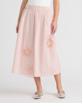NVLT Womens Midi Skirt with Floral Applique