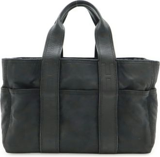 Herm&egrave;s Black Nylon Leather Handbag Tote Bag (Pre-Owned)