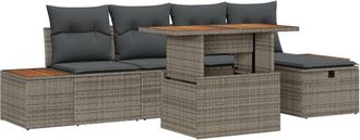 vidaXL Garden Sofa Set with Cushion 6 pcs Grey Poly rattan Vidaxl