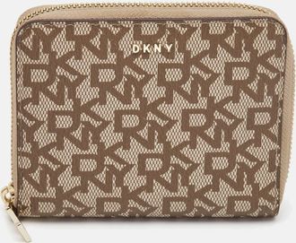 DKNY Dkny Beige/brown Signature Coated Canvas Zip Around Continental Wallet