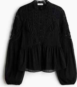H&M Bluse im H&auml;kellook - Schwarz