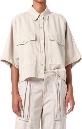 A Gold E Taron Short Sleeve Denim Button-Up Shirt in Scone at Nordstrom, Size X-Large