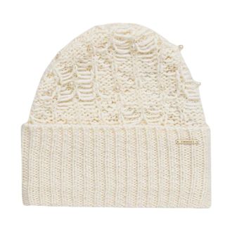 Twinset Gebreide muts met kralen - Dames - Hoeden - Beige - ONE Size - Wol - Accessoires