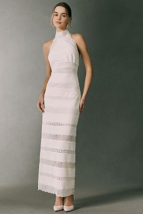 BHLDN Crepe and Lace Halter Maxi Dress