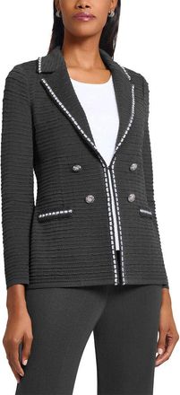 Ming Wang Ming Wang Tailored Fit Contrast Trim Textured Knit Jacket