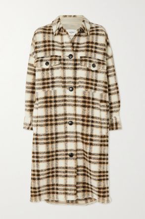 Isabel Marant Cappotto In Misto Lana A Quadri Fontizi - Ecru