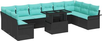 vidaXL Conjunto De Sof&aacute; De Jard&iacute;n 11 Uds. Negro Rattan De Poli&eacute;ster Vidaxl