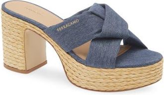 Ferragamo Douglas Platform Slide Sandal in Denim at Nordstrom, Size 10.5