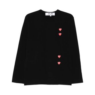 Comme Des Gar&ccedil;ons Long Sleeve Tops, female, Black, Size: XL Heart-Print Long Sleeve T-Shirt