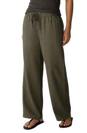 Eileen Fisher Organic Cotton & Organic Linen Straight Leg Pants in Olive at Nordstrom, Size Medium P
