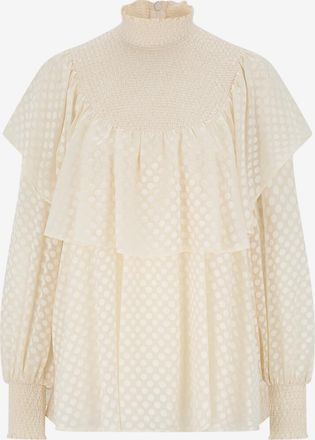 Akris Stehkragen-Bluse aus gepunkteter Mousseline