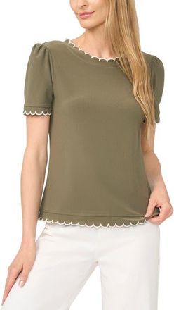 CeCe by Cynthia Steffe Scallop Trim Puff Sleeve Knit Top in Dark Olive at Nordstrom, Size X-Small