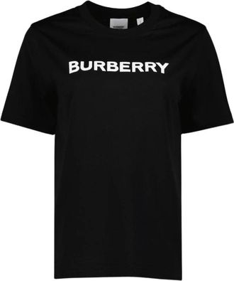 Burberry T-shirt met ronde hals en logo-print - Dames - T-shirts - Zwart - M - Katoen - Tops