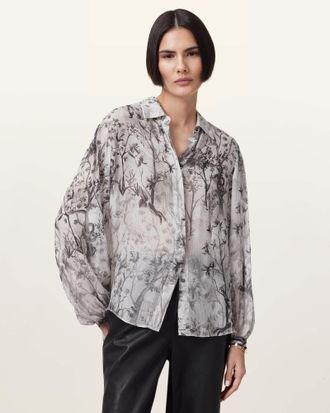 AllSaints Womens Viscose Eddie Printed Relaxed Fit Shirt, Size: 8