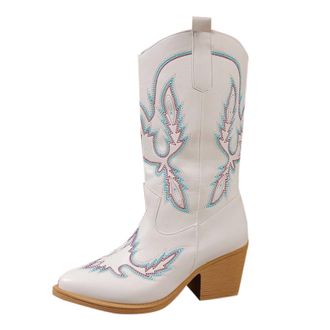 Generic Cowgirl Boots, Embroidered Pointed Toe Low Heel Shoes Western Mid Calf Boot For Theme Party Country Concert Fashion Leisure Warm Shoe Trendy Elegant C