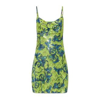 Versace Jeans Couture Sequin Jurk met Barocco Patroon - Dames - Feestkleedjes - Groen - XS - Polyester - Kleedjes