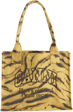Ganni Large Zebra Print Shopper in Khaki at Nordstrom