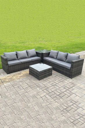 Fimous Outdoor Rattan Corner Sofa Set With 2 Coffee Table in Dark Grey