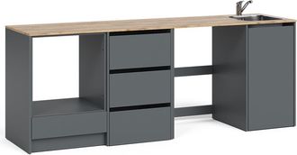 Vicco Mueble Bajo De Cocina Viktor, Antracita/roble Dorado, Con Fregadero Y Grifo, Vicco