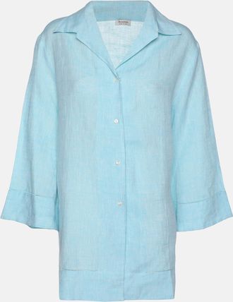 Agnona Blue Linen Long Sleeve Shirt