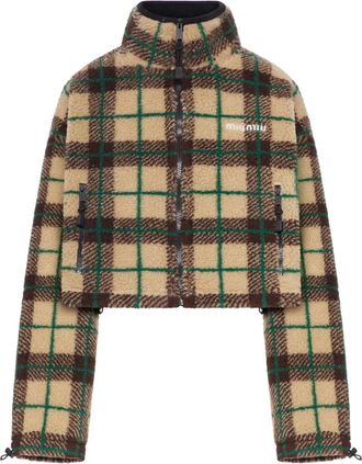 Miu Miu Geruit jack met rits - Beige