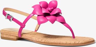 Michael Kors Jacie Floral Embellished Leather T-Strap Sandal