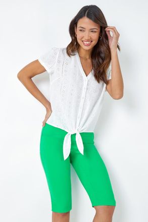 Roman Elastic Waist Knee Length Stretch Shorts