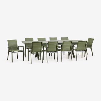 Sklum Set De Mesa Extensible Rectangular 240-300x100 Cm Y 10 Sillas De Jard&iacute;n Apilables Con Reposabrazos En Aluminio Karena Sklum