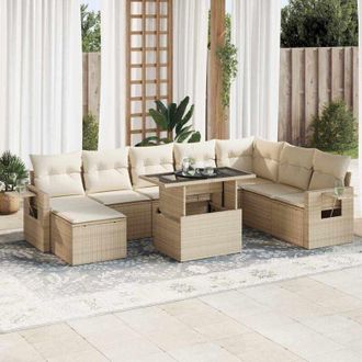 vidaXL Set De Sof&aacute;s De Jard&iacute;n Con Cojines 9 Pzas Rat&aacute;n Sint&eacute;tico Beige Vidaxl