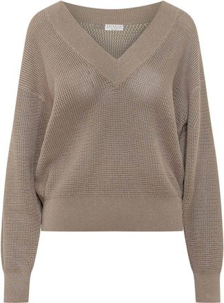 Brunello Cucinelli Beige Knitted V Neck Sweater