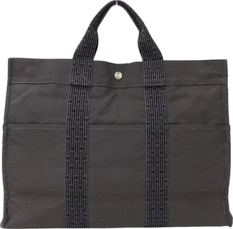 Herm&egrave;s Black Canvas Handbag Tote Bag (Pre-Owned)