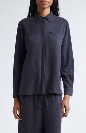 Max Mara Silk Cr&ecirc;pe de Chine Button-Up Shirt in Ultramarine at Nordstrom, Size 10