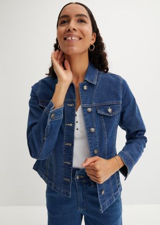 Bonprix Jeansjacke BONPRIX, Damen, Gr. 34, blau denim, Denim/Jeans, Obermaterial: 82% Baumwolle, 17% Polyester, 1% Elasthan, unifarben, bequem, 1-Knopf-Mansch