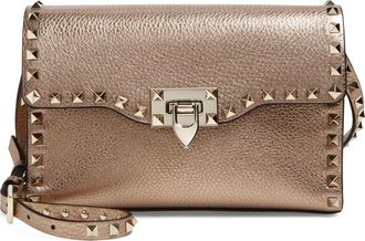 Valentino Garavani Small Rockstud Grained Metallic Leather Shoulder Bag in Rose at Nordstrom