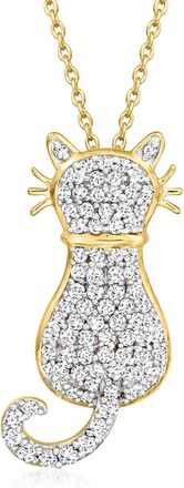 Ross-Simons White Topaz Cat Pendant Necklace in 18kt Gold Over Sterling