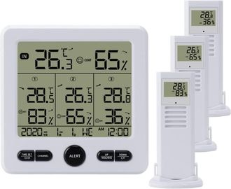 OEM Estaci&oacute;n Meteorol&oacute;gica Inal&aacute;mbrica Con Sensor Exterior, Radio Digital, Pantalla De Term&oacute;metro, Higr&oacute;metro Y 3 Sensores Interiores Y Exteriores