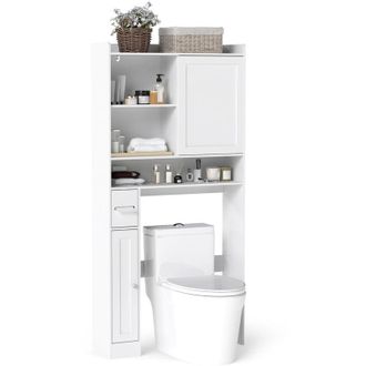 Costway Over-the-Toilet Storage Cabinet Standing Toilet Rack w/ Sliding Door