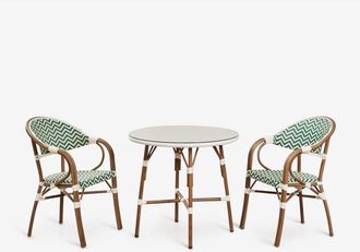 Sklum Sklum - Set De Mesa Redonda &Oslash;80 Cm Y 2 Sillas De Jard&iacute;n Apilables Con Reposabrazos En Aluminio Brielle Bistro