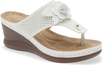 Eddie Marc Yaz Floral Appliqu&eacute; T-Strap Sandal in White at Nordstrom Rack, Size 11